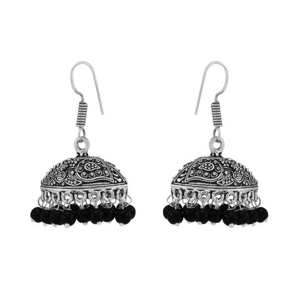 Black beads classic designer drop jhumki earrings - The Fineworld