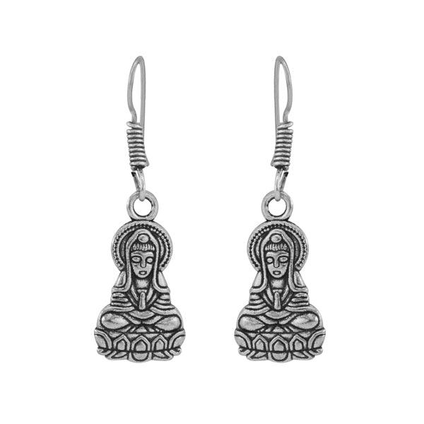 Buddha shaped silver tone earring - The Fineworld