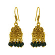 Yellow golden tone jhumki earring with green beads - The Fineworld