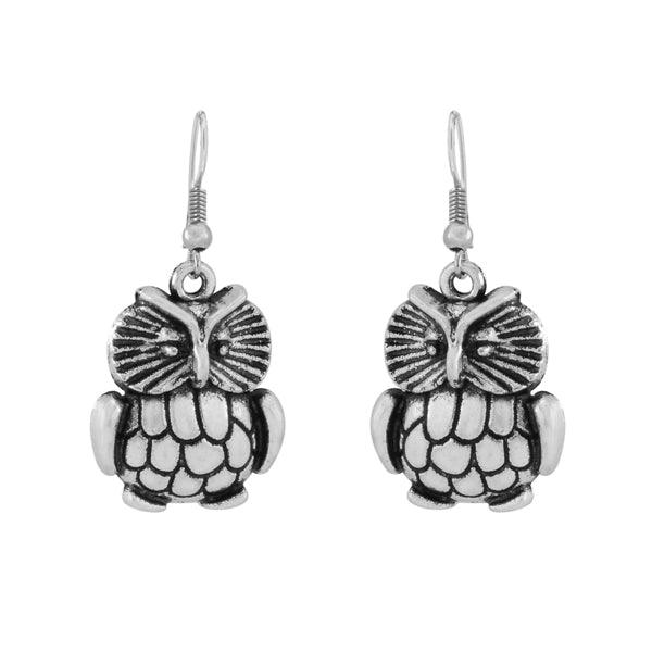 Owl designed oxidized silver earring for women - The Fineworld