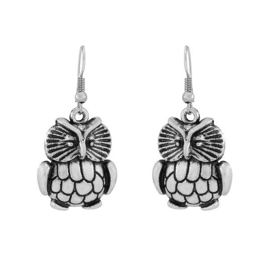 Owl designed oxidized silver earring for women - The Fineworld