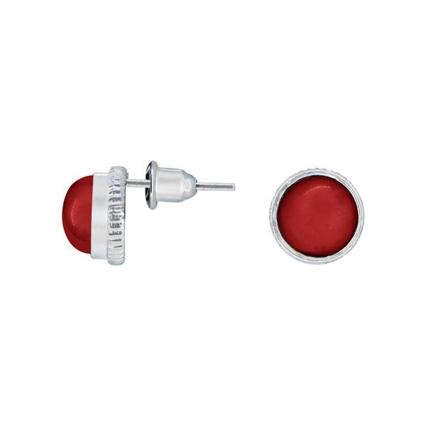 Tiny Red Stone Stud German Silver Earrings - The Fineworld