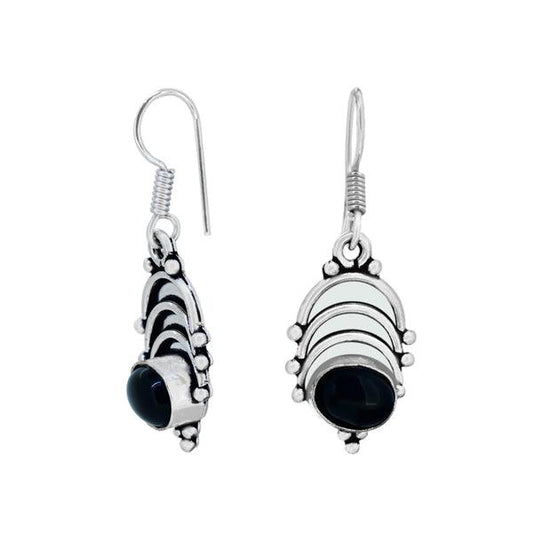 Traditional Curved Designed Black Stone Earring - The Fineworld