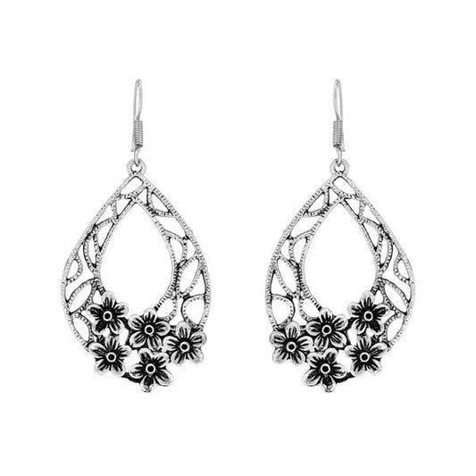 Black Oxidized Floral German Silver Earring - The Fineworld