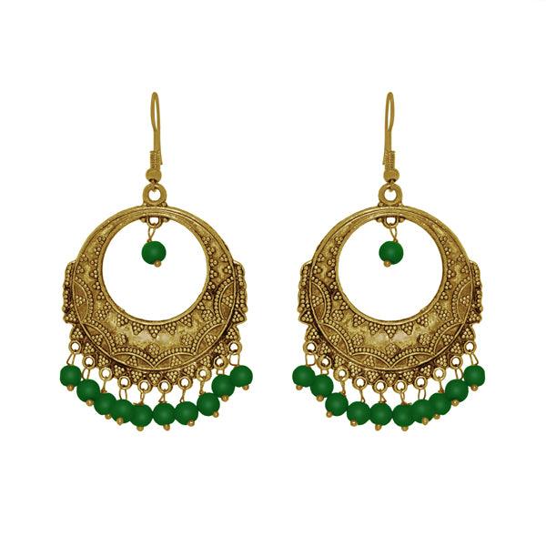 Round Chandbali Earring With Green Beads - The Fineworld