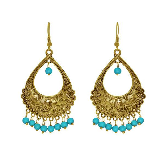 Ethniichic Hand painted Sky Blue Color Floral Design With a Hanging Jhumka  Wood Earring