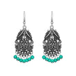 Black Oxidized Drop Earring With Green Beads - The Fineworld