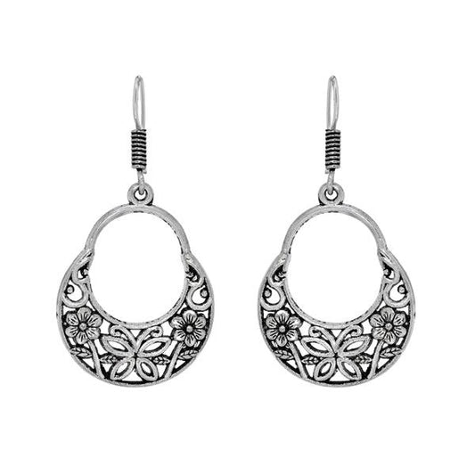 Oxidized silver minimalist chandbali earring - The Fineworld