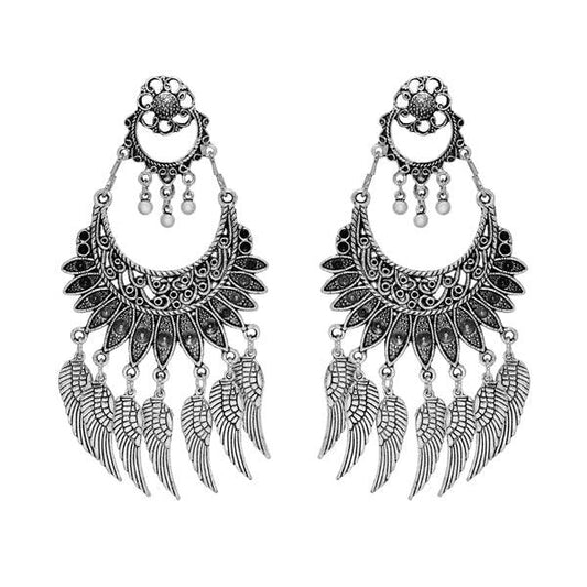 Feathers designe drop german silver earring for women and girls - The Fineworld