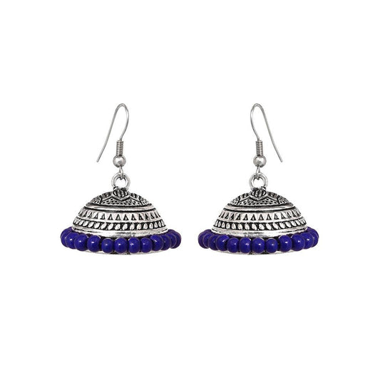 Silver earrings for fashionable jhumki with blue beads - The Fineworld