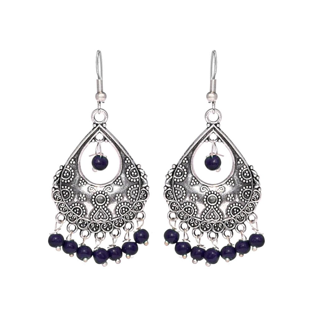 Fancy silver drops with artificial blue beads Earrings - The Fineworld