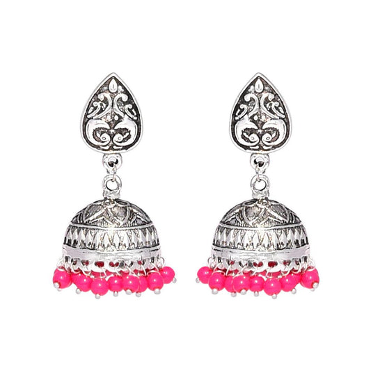 Silver drop earrings with Dark Pink stones - The Fineworld
