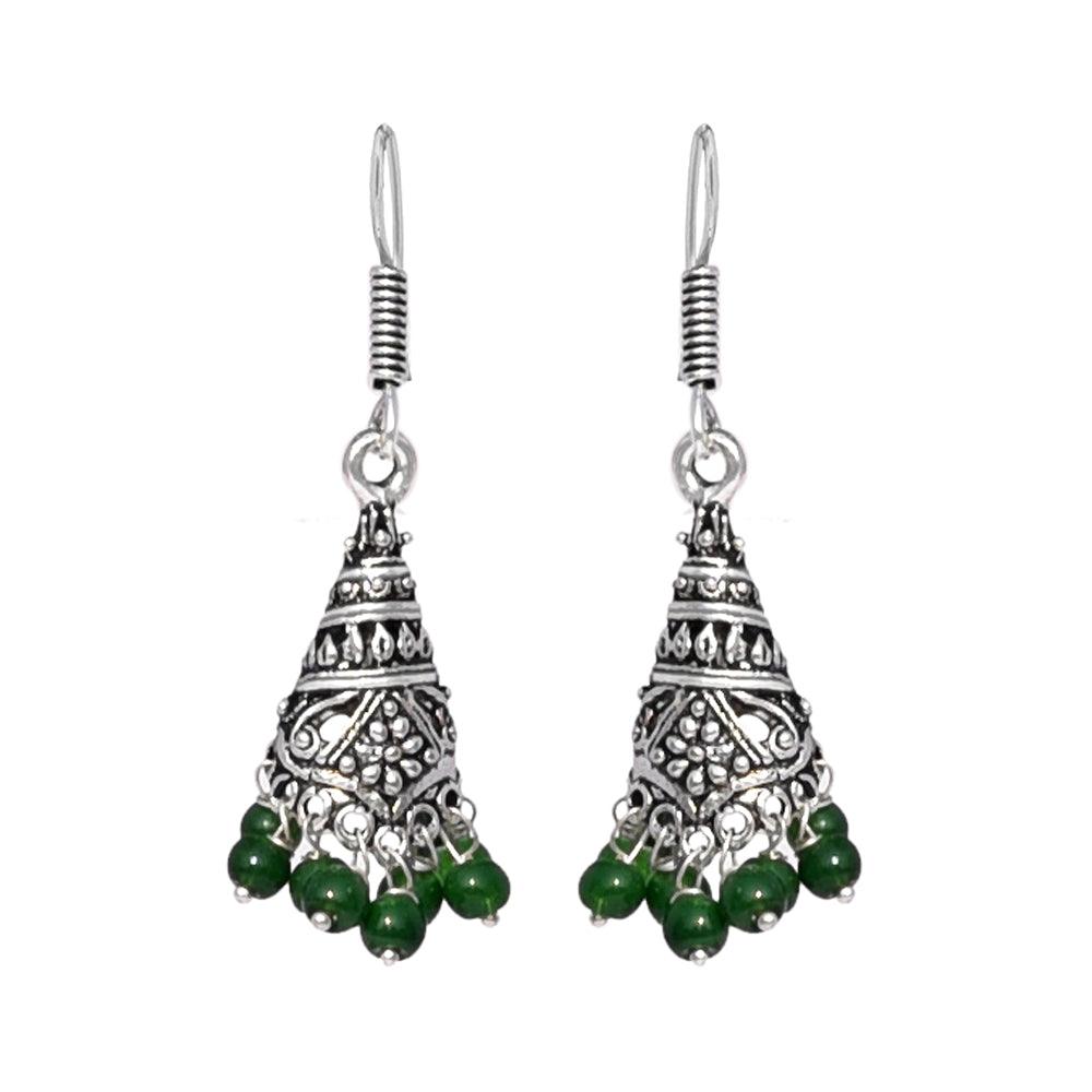 Cone shaped green beads jhumki earring - The Fineworld
