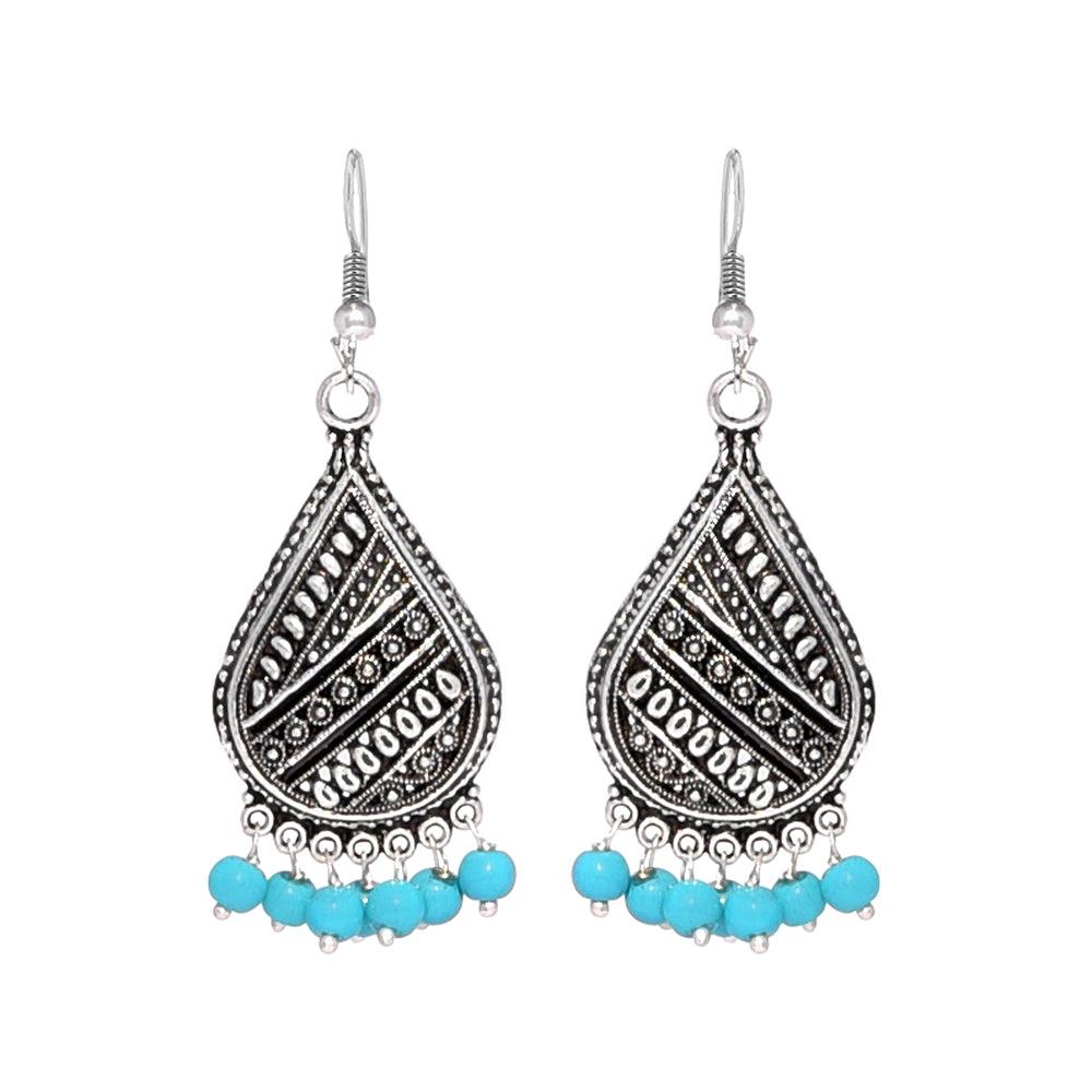 Tear drop oxidized earrings with turquoise beads - The Fineworld