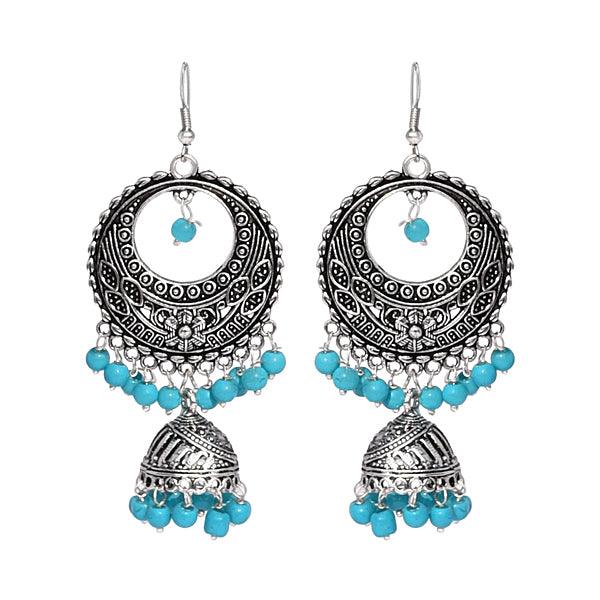 Chandbali earring with small sky blue beads jhumki - The Fineworld