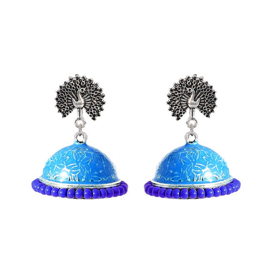 Peacock stud with classic color beaded jhumki earring - The Fineworld