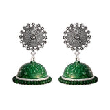 Oxidized stud classic color green jhumka earrings - The Fineworld