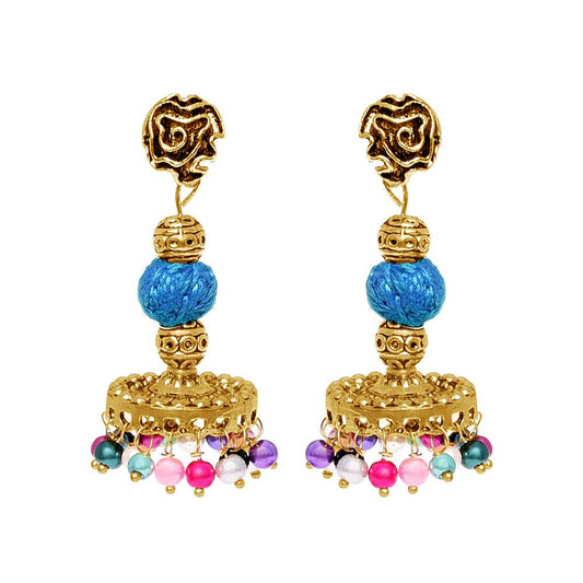 Oxidized gold finish blue thread hooks with multi-colored beads - The Fineworld