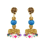 Oxidized gold finish blue thread hooks with multi-colored beads - The Fineworld