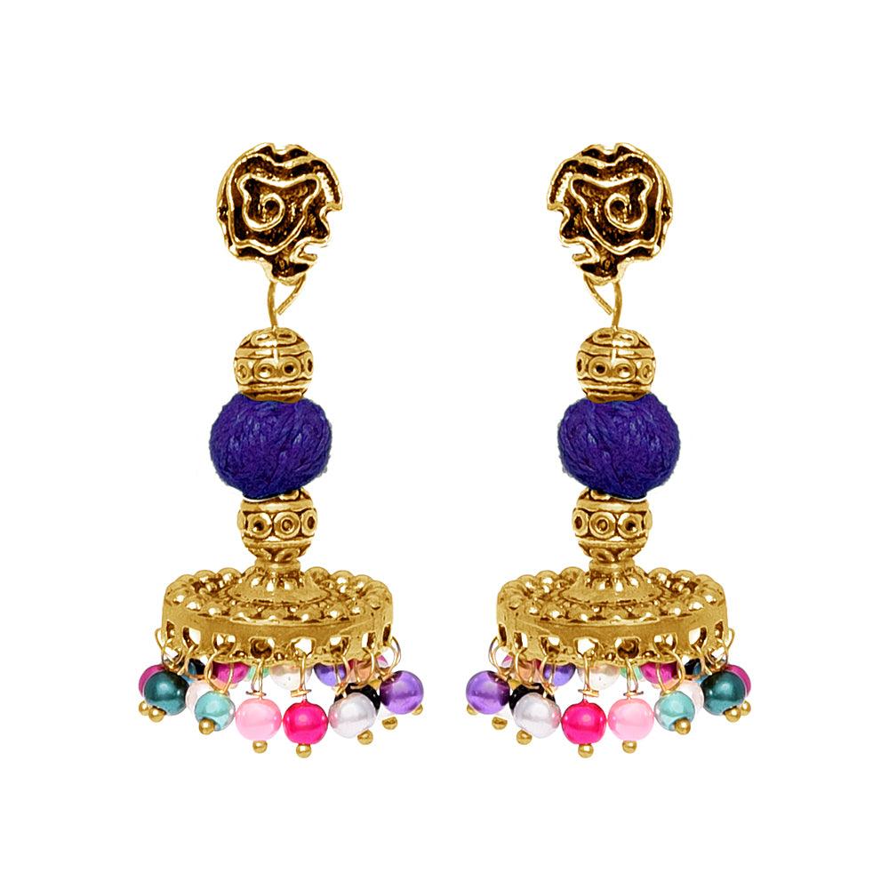 Handmade indigo drop earrings online India - The Fineworld