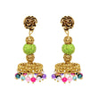Fashion drop green gold earrings with multi colored beads for girls - The Fineworld