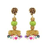 Fashion drop green gold earrings with multi colored beads for girls - The Fineworld