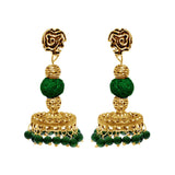 Golden finish trendy green beads oxidized drop earrings - The Fineworld