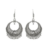 Silver Oxidized Long Drop Earring with shiny silver beads - The Fineworld