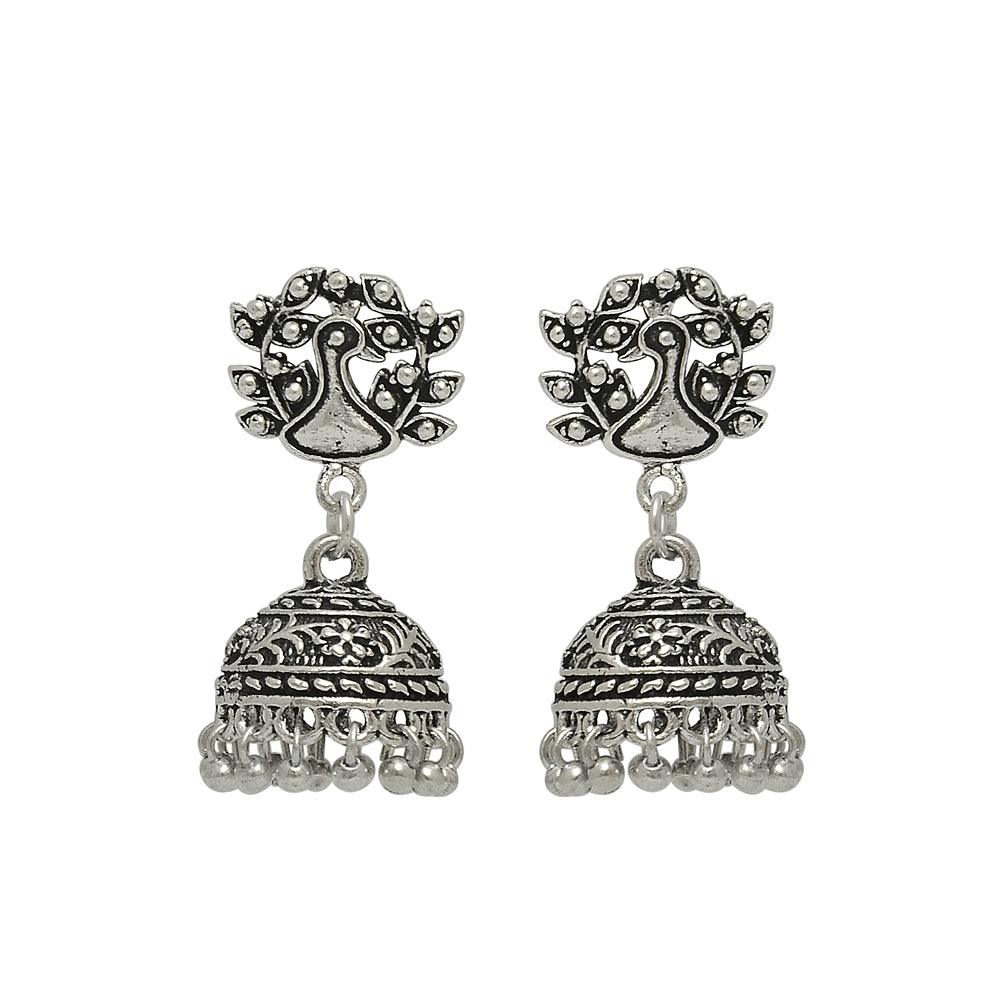 Oxidised Silver Peacock drop earrings for a trendy look - The Fineworld