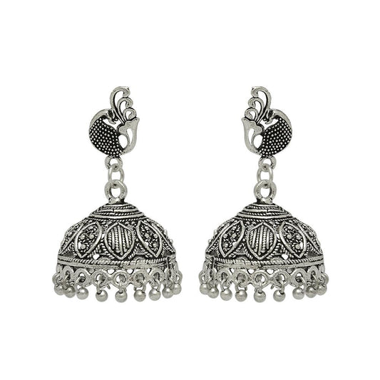 Immitation Designer Peacock Theme Oxidised silver earrings - The Fineworld