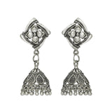 Geometric Oxidized silver drop earrings online India - The Fineworld