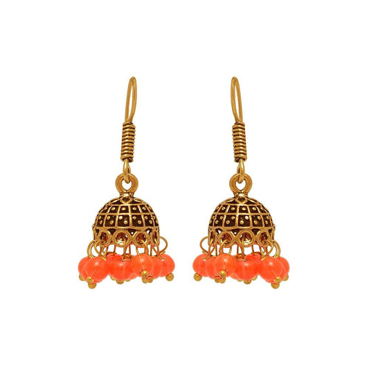 Drop oxidized gold earrings with colorful beads for girls - The Fineworld