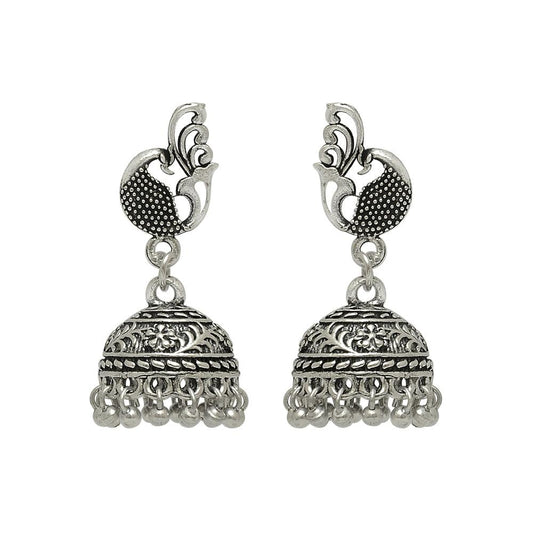 Handcrafted peacock oxidized silver earrings online across India - The Fineworld