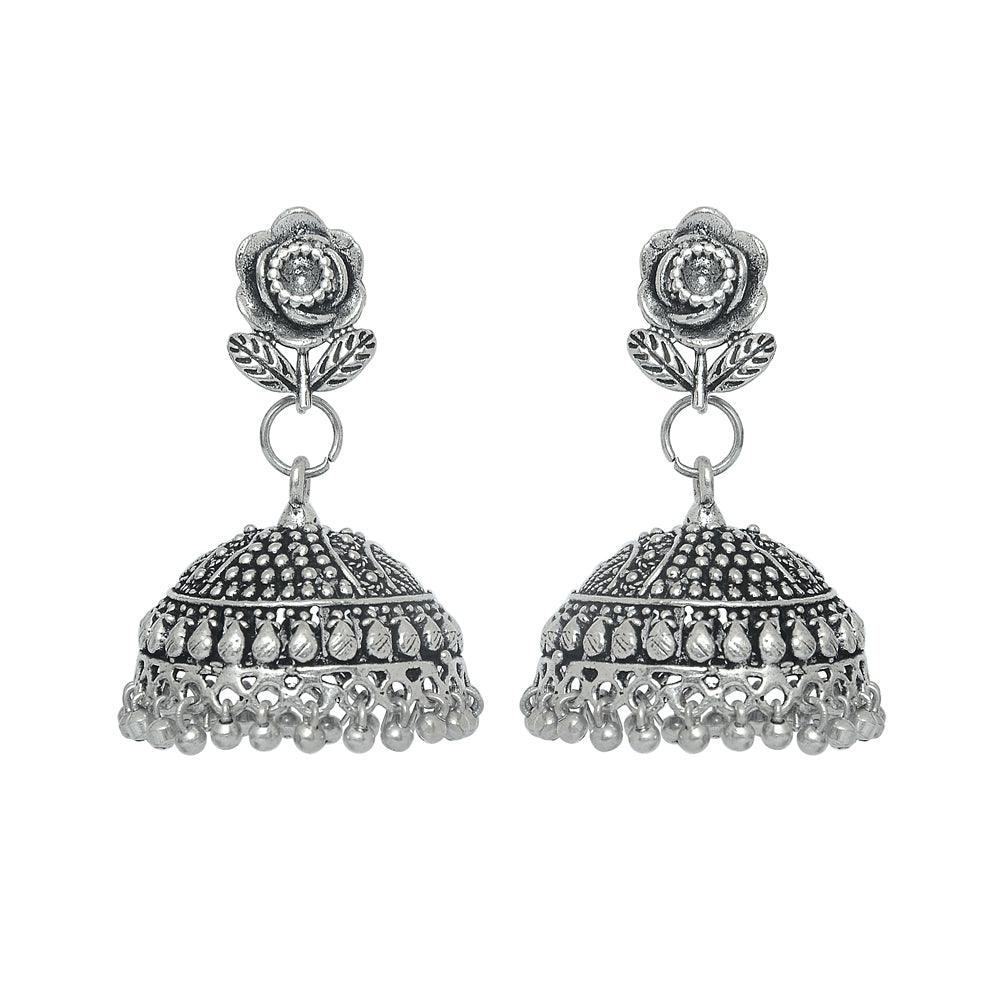 Lightweight stylish oxidized drop silver earrings - The Fineworld