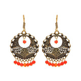 Oxidized gold drop earrings with orange beads for fashionable women - The Fineworld