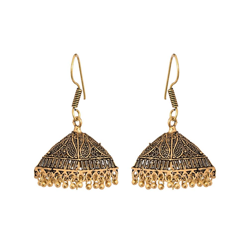Oxidized Golden drop earrings jhumka style - The Fineworld
