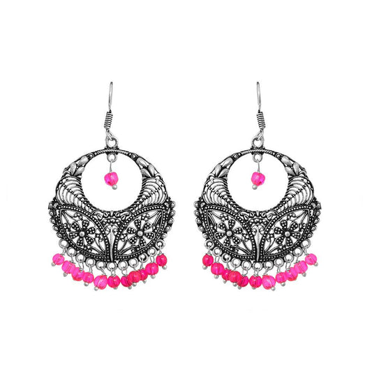 Pink beaded chandbali earrings - The Fineworld