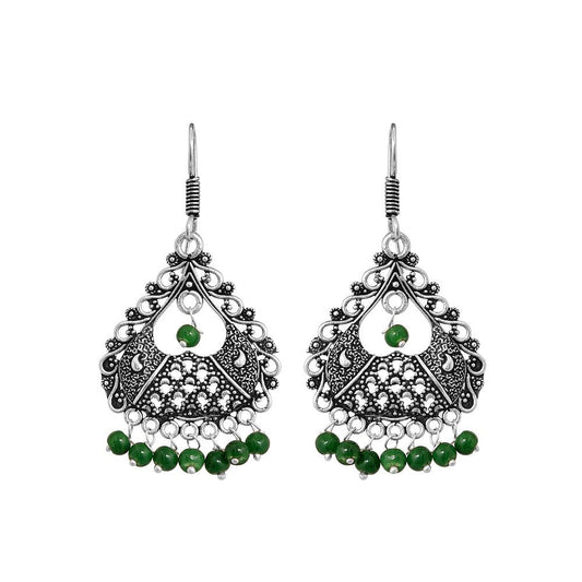Oxidized chandelier earrings with green beads - The Fineworld