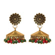 Flower stud oxidized jhumka earrings with multi-color beads - The Fineworld