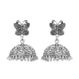 Butterfly stud oxidized silver jhumka earrings - The Fineworld