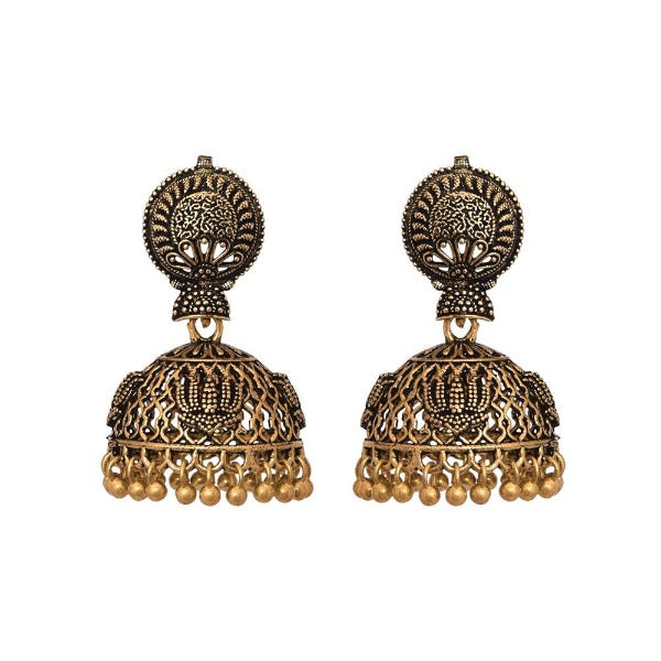 Golden finished temple jewelry jhumkas - The Fineworld