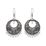 Round German silver oxidized dangle earrings - The Fineworld