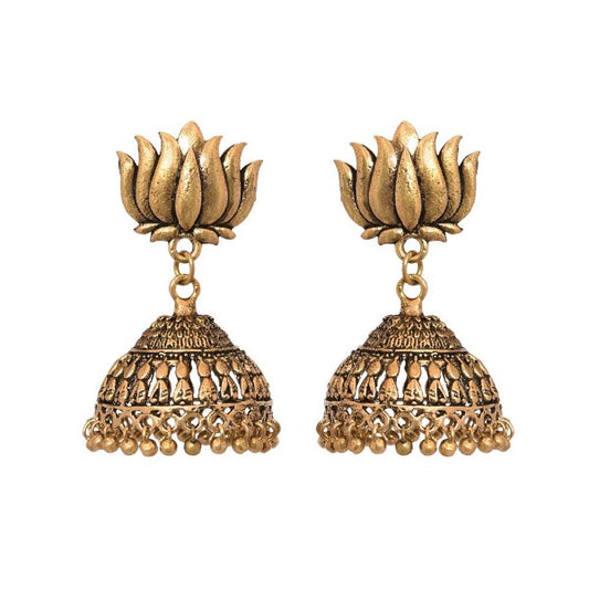 Lotus stud jhumka earrings in golden color - The Fineworld