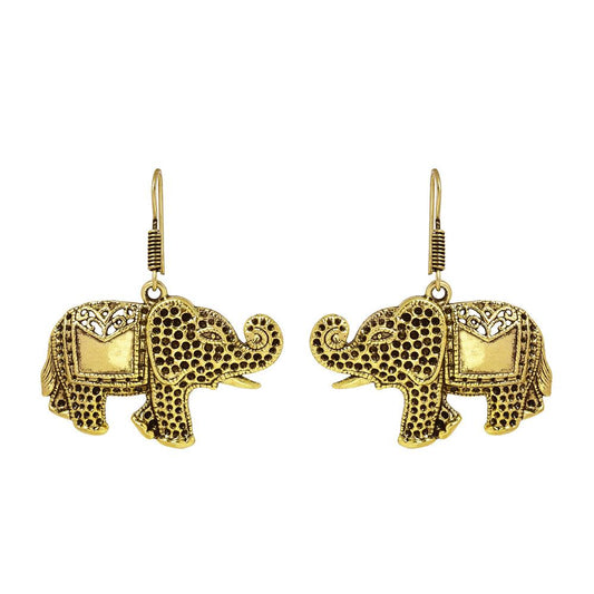 Elephant Designed Golden Drop Earrings for Women - The Fineworld
