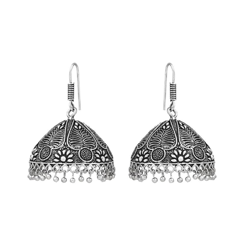 Oxidized Silver Earrings in German Silver with Hanging Beads for Women - The Fineworld