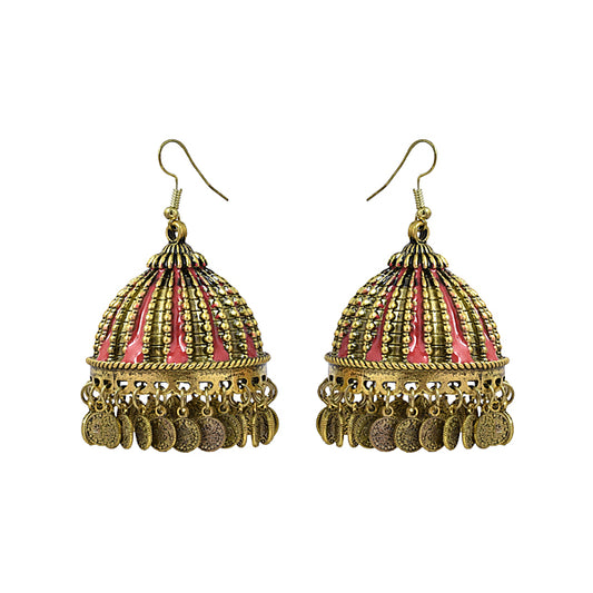 Golden Dome Shaped Afghani Drop Earrings - The Fineworld