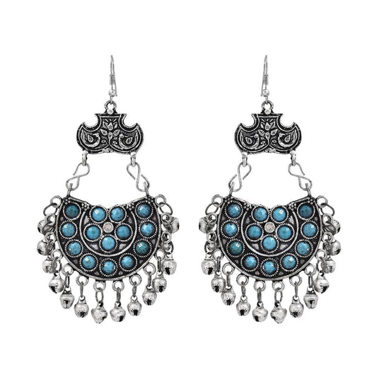 Antique Silver and Blue Stones Afghani Earrings - The Fineworld