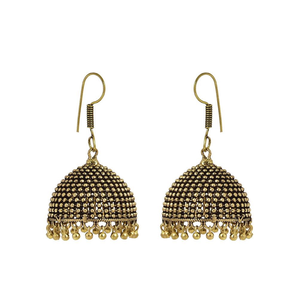 Yellow Gold Plated Dome-Shaped Drop Earrings - The Fineworld