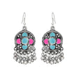 Turquoise and Pink Enameled Metal Drop Earrings with Silver Beads for Women - The Fineworld