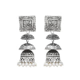 Artificial Silver Engraved Stud Drop Earrings - The Fineworld